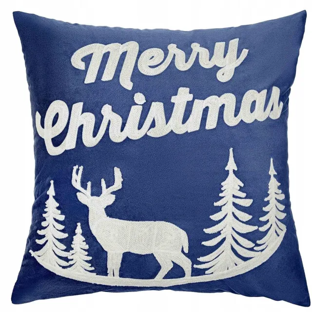 Spod Igły i Nitki Kerst Kussenhoes 45x45 cm - Decoratieve Rendierprint - Navy Blauw
