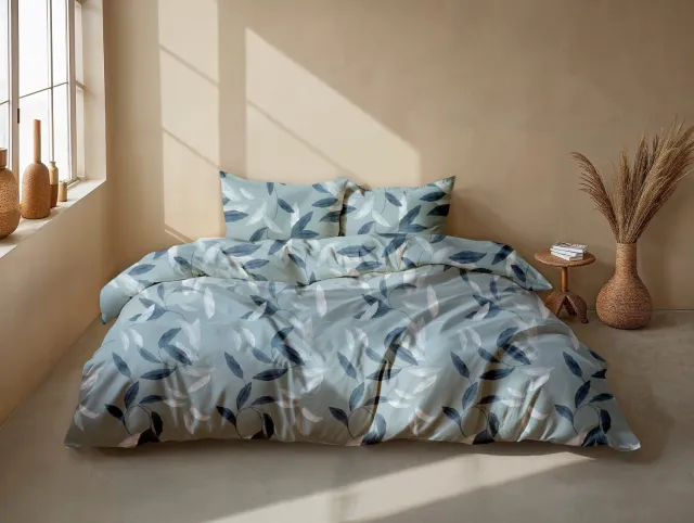 Zohome Astrid Dekbedovertrek - Blauw - Dekbedhoes van 100% Katoen-Flanel - Bladeren - 2 slopen 60/70 cm - AW25, foto 2
