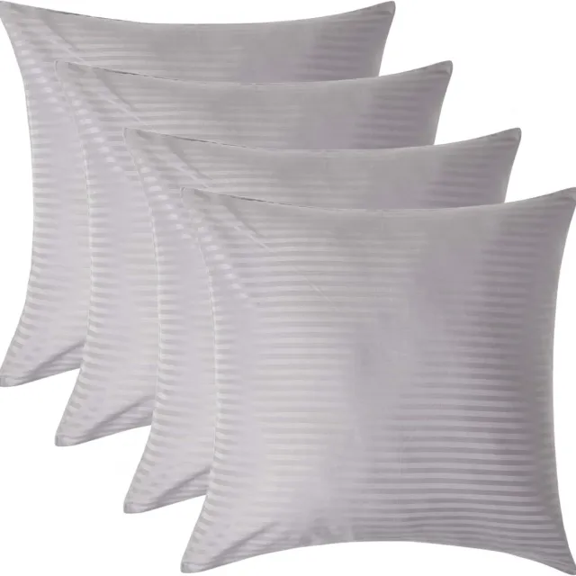 Homescapes Satijn Streep Katoen Kussensloop 80x80 cm – Set van 4 – Zilvergrijs – 100% Egyptisch Katoen – Draaddichtheid 330