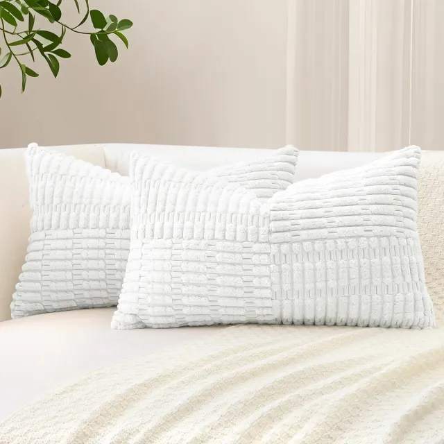 Unyqoos Set van 2 zachte corduroy kussenslopen met boho gestreept patroon wit