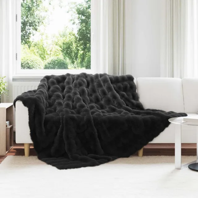 vidaXL Antislip deken van imitatie konijnenbont OLITE 4 st Kameel tan, foto 2