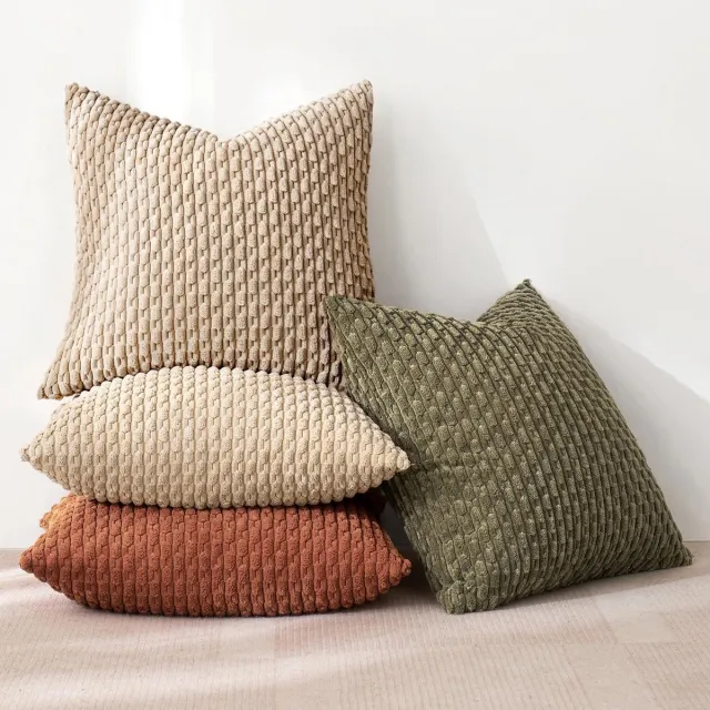 Famanu Set van 4 corduroy kussenslopen, decoratieve kussenhoezen, moderne bankkussensoop, kussens, bankkussens voor bank, sierkussen, woonkamer, slaapkamer, 40 x 40 cm, bruin groene serie