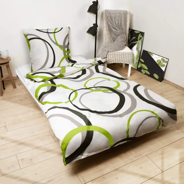 Ibenzoa Natuurlijke Katoenen Dekbedovertrekset met Ritssluiting voor Optimaal Slaapcomfort wit groen