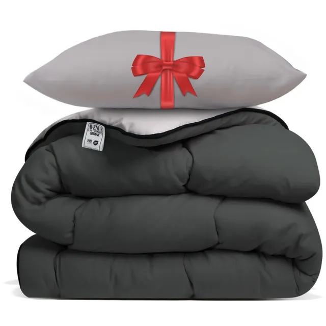 Avenue Dekbed zonder overtrek 140x200 cm Antraciet/Taupe + Hoofdkussen 60x70 cm Taupe – Hoesloos – Anti-allergisch & wasbaar op 60°C – All Year comfort slaapbundel