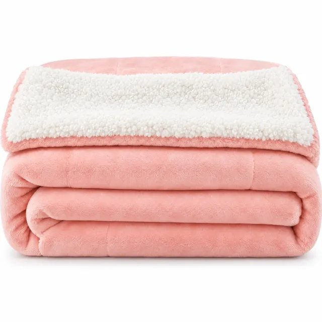 Levano Fleece Deken 150 x 200 cm - Plaid Roze - Sprei - Dekentje voor op de Bank - Warme Deken - Fleece Plaid - Winterdeken - Bankdeken Hond - Sherpadeken - Fleecedeken Lichtroze;Wit