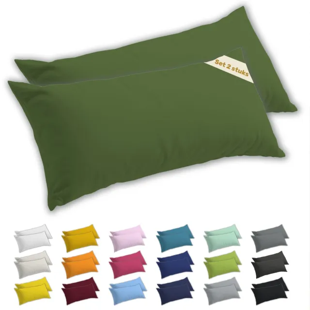 lavea Zijslaapkussenslopen 40x145 cm Set van 2 – Kussenhoezen van 100% Zachte en Ademende Jersey Katoen met YKK Ritssluiting – Olijfgroen
