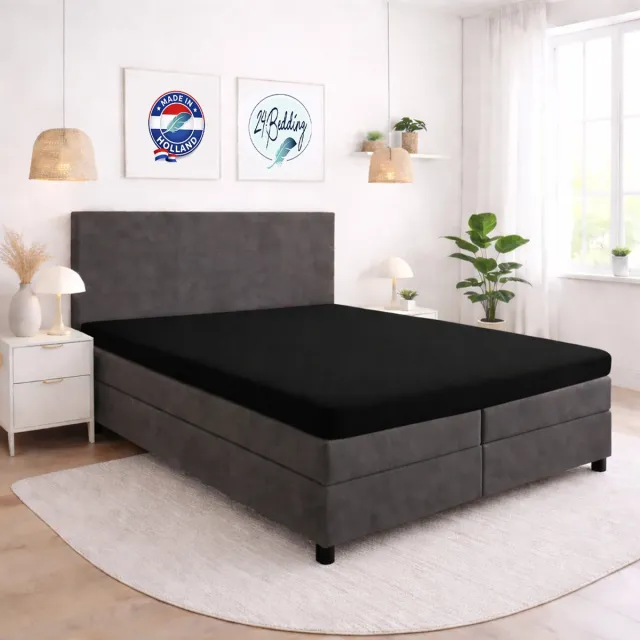 24-Bedding Hoeslaken Topper - 90x200 cm Zwart - 2 stuks - Verkoelend 100% Percaline Katoen
