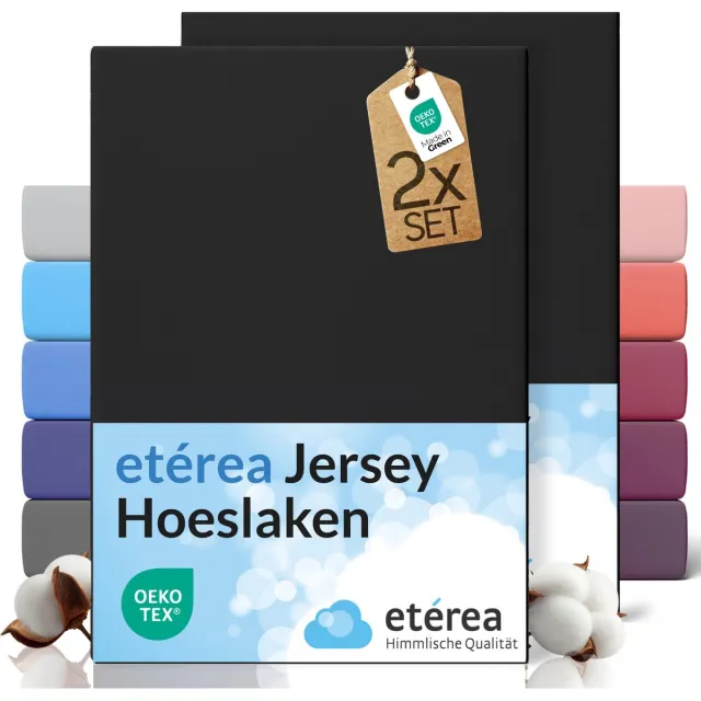etérea Himmlische Qualität etérea Jersey hoeslaken 2-pack 90x200-100x200 cm (hoek 25 cm) 100% katoen - Zwart