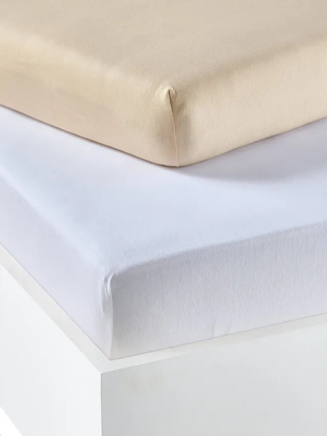 vertbaudet Set van twee babyhoeslakens uit rekbare jersey beige