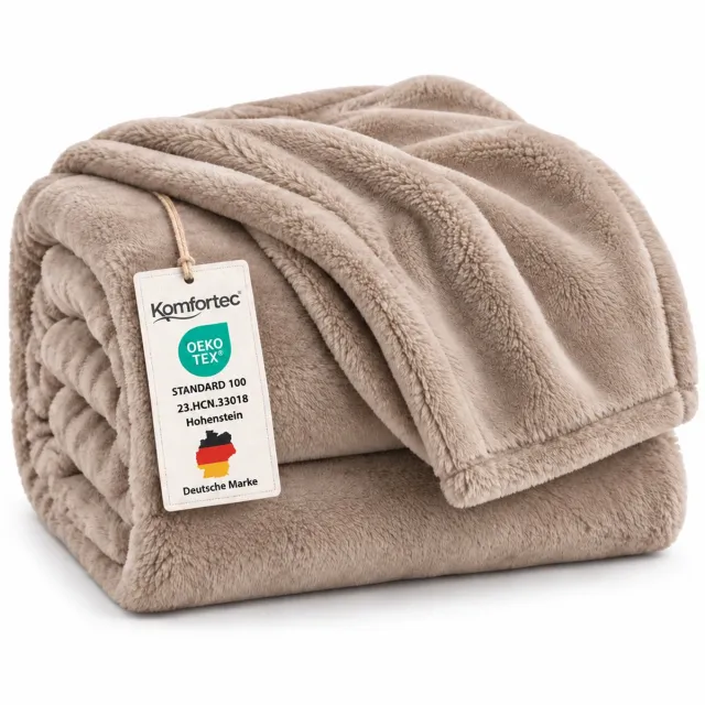 Komfortec Fleece Deken - Met kasjmier gevoel - Plaid - Fleece Plaid - Fleece Dekens - Fleece Deken 240x220 cm – Super Zacht – Beige