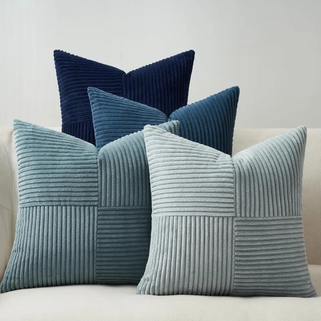 Famanu Kussensloop 40 x 40 cm blauw kleurverloop 4 stuks windmolen - vorm kussenslopen corduroy kussensloop voor bank slaapkamer woonkamer
