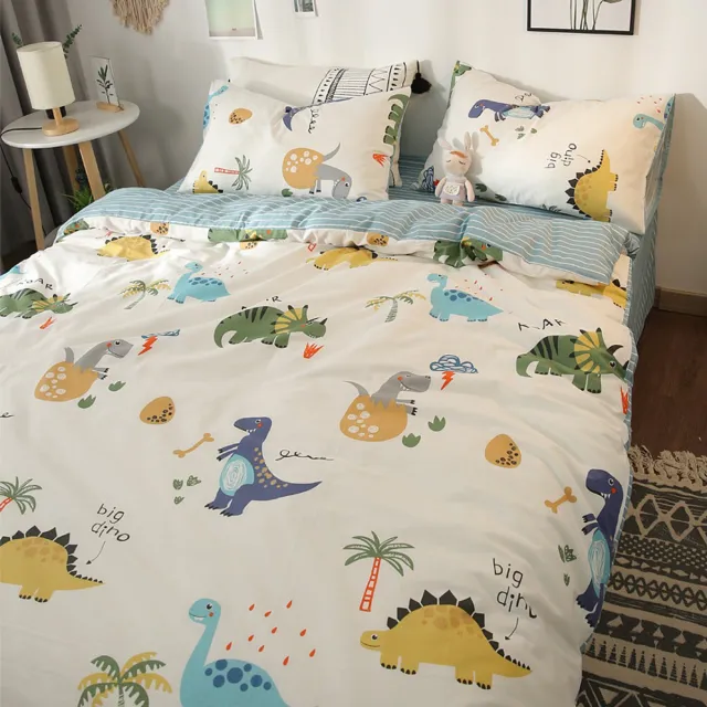 MAZAZU Wasbaar Kinderdekbed Zonder Overtrek - 140x200 cm - Dino Blauw & Groen - All-Year - Hypoallergeen & Zacht