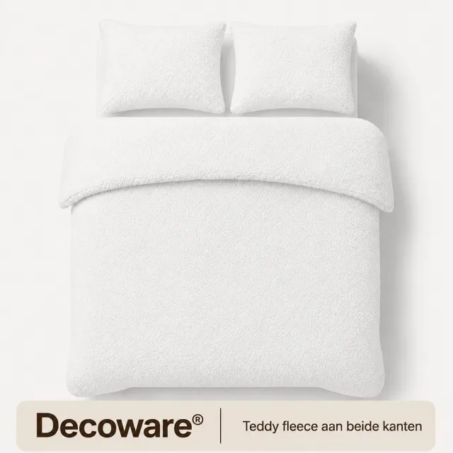 decoware Teddy Fleece Dekbedovertrek Wit - 260x220 cm – Dubbelzijdig Teddy – Incl. 2 Kussenslopen 60x70 cm – Extra Warm - Lits-jumeaux