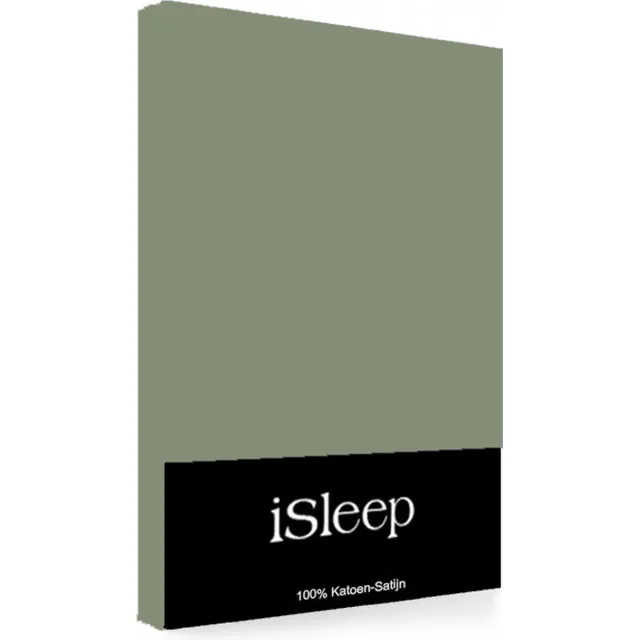 iSleep Satijn-Katoen Hoeslaken - Tweepersoons - 140x200+30 cm - Laurel Green