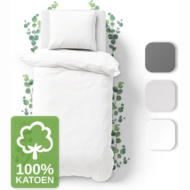 JACOBSON Dekbedovertrek - 135x200 cm + 1 Kussensloop 80x80 cm - 100% katoen - met Rits - Wit