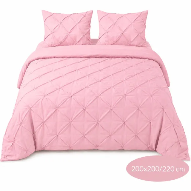 Roden Blue Luxe Geplooid dekbedovertrek - Roze - 200x200/220 - Ademend & Zacht - Hotel Chique - incl kussenslopen
