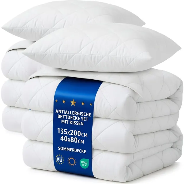 Amazinggirl Dekbed zonder overtrek 200 x 135 cm - zomerdekbed Gewatteerd en Microvezel dekbedden naar bed Set: 2 X Dekbed 135 x 200 cm met 2 kussens 40 x 80 cm Oeko-Tex Wit