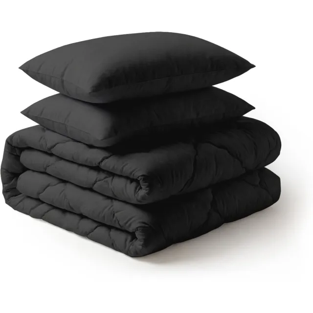 LILLA24 Dekbed zonder overtrek - Incl 2 kussenslopen - 240 x 200 cm - Wasbaar dekbed - All year hoesloos dekbed - Zwart