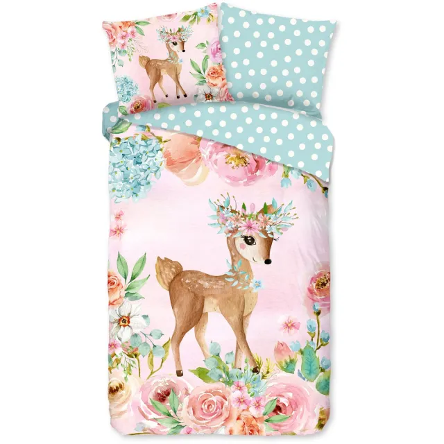 Good Morning dekbedovertrek bambi met bloemen - Multi - 100% Katoen renforce