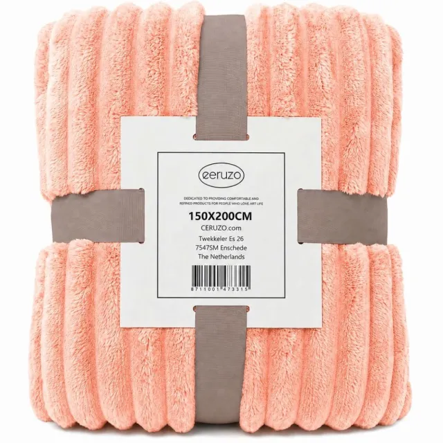 Ceruzo Fleece Deken 150x200 cm - Perzik - Coral - Zachte Plaid -Woondeken