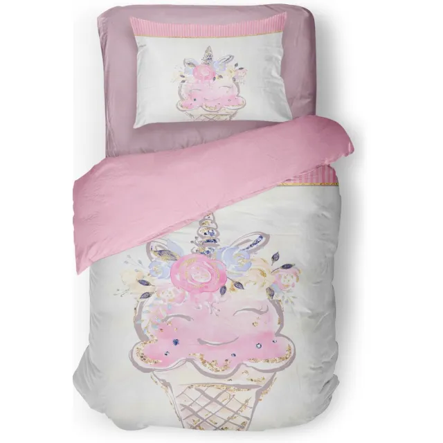 Eleganzzz Kinder Dekbedovertrek Ice Baby - IJsje Dekbedovertrek - Pink - 140x200/220 cm - Dekbedovertrek Kinderen - Micropercal - Eenpersoons