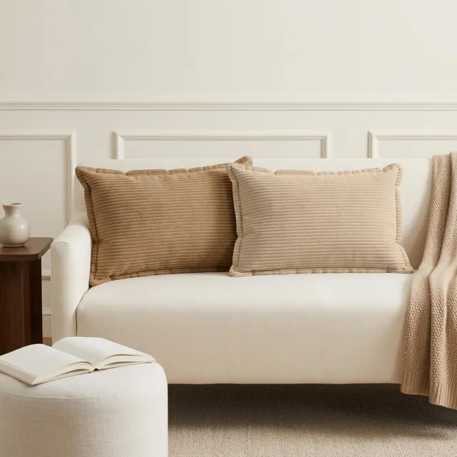 vidaXL Kussensloop 2 st HOUTEN Taupe 40 x 60 cm corduroy