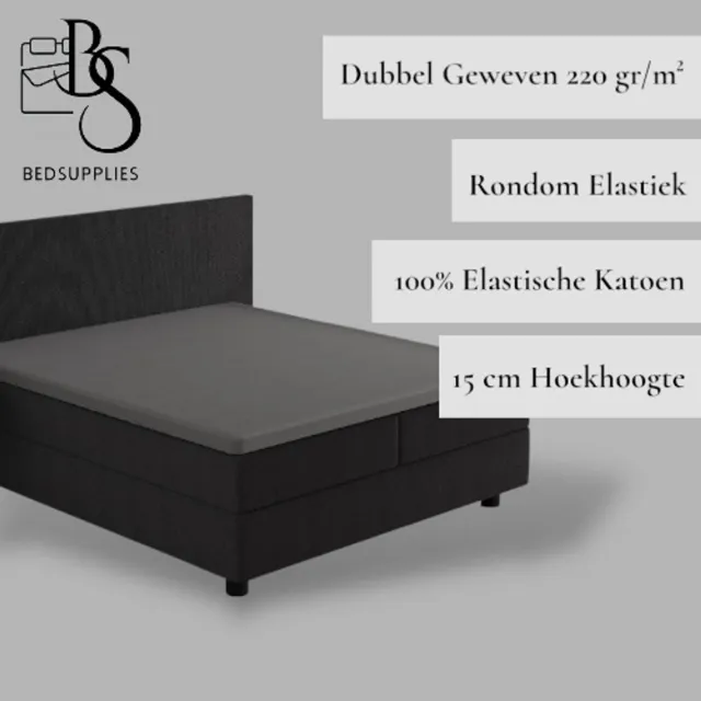 Bedsupplies Luxe Dubbel Geweven Jersey Topper Hoeslaken - 160/180 x 200/220 - Grijs