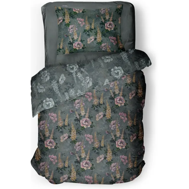 LINNICK Dekbedovertrek Katoen Foxglove - Forest Green - Dekbedovertrek 140x200/220cm - 100% Katoen - Eenpersoons - Dekbedovertrekken - Bloemen Dekbedovertrek groen