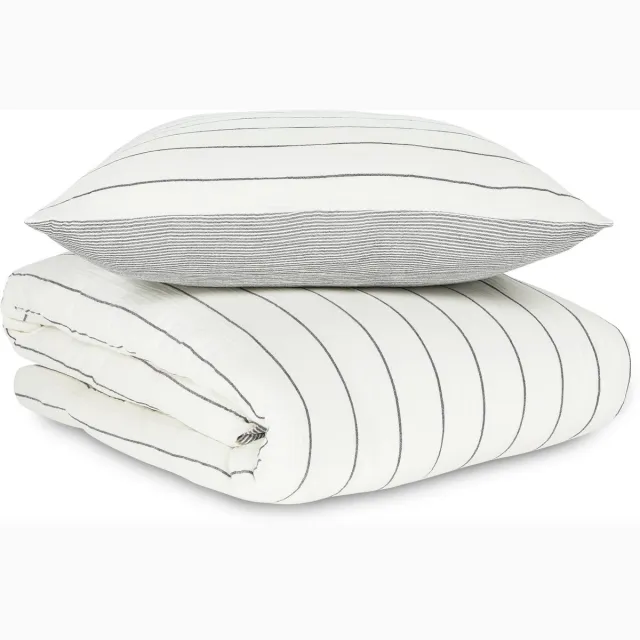 Casilin Tetra - Strijkvrij Dekbedovertrek Mousseline - 260x240 - Inclusief 2 Bijhorende Kussenslopen - 2 Persoons - 100% Tetra Katoen - Grijs gestreept Wit - Grijs