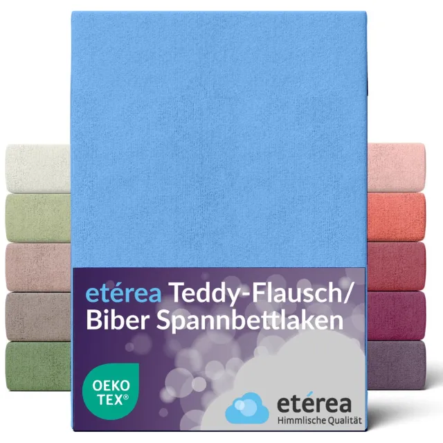 etérea Himmlische Qualität etérea Teddy pluizig Hoeslaken 140x200 - 160x200 cm - 80% Katoen 20% Polyester - Blauw Lichtblauw