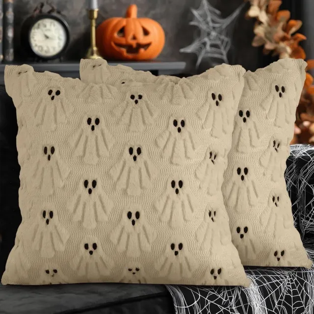 Cosensi Sierkussenslopen Halloween set 50 x 50 cm - Schattig spookachtig design - Pluche kunstbont - Decoratieve kussenhoes - Woonkamer slaapkamer bank - Stijl B beige Any