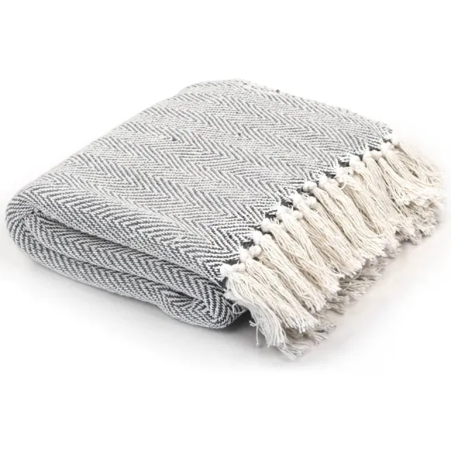 vidaXL Plaid visgraat 125x150 cm katoen grijs