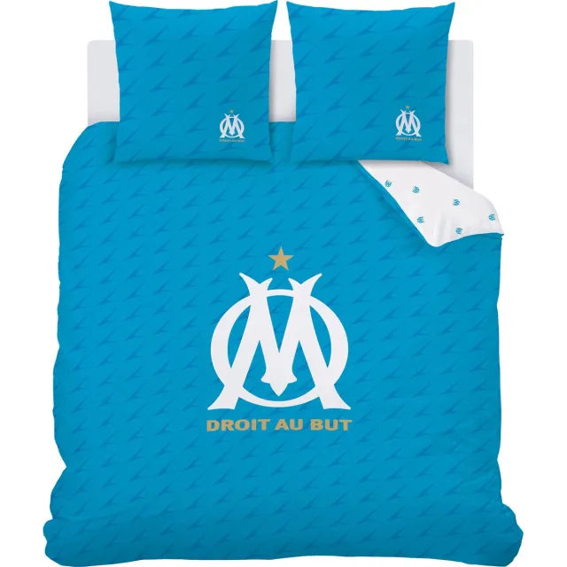 Olympique Marseille Dekbedovertrek Droit au But - Lits Jumeax - 240 x 220 cm - Katoen Blauw