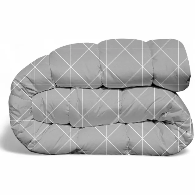 bedlin Premium Dekbed bedrukt - Zonder hoes ( 2 in 1 ) - Tweezijdig - 240 x 220 cm - Ruiten Light / Ruiten Blue Grijs, Blauw