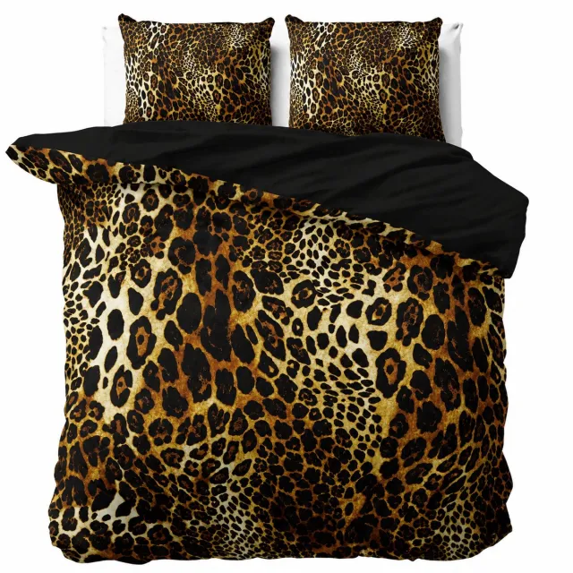 decoware Dekbedovertrek Leopard Print 200x220 cm – Katoen Renforcé – Met Kussenslopen – Tweepersoons Zwart
