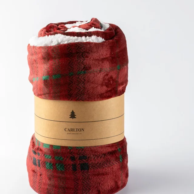Textino CARLTON - plaid 150x200 cm - sherpa fleece deken - ruitmotief - Biking Red - rood