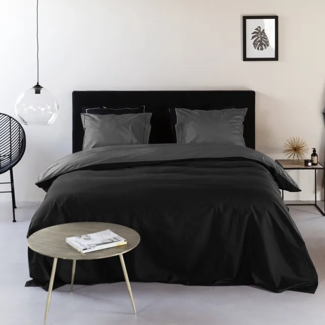 Dreamers Den Egyptisch Katoen - Dekbedovertrek - dubbelzijdig - Zwart / Donker Grijs - Lits-jumeaux XL - 260 x 200/220 cm + 2 kussenslopen - Dreamers Den Zwart/Donkergrijs