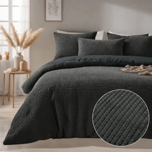 Droomtextiel Teddy Dekbedovertrek Block Antraciet - 200x200/220 cm - Super Zacht
