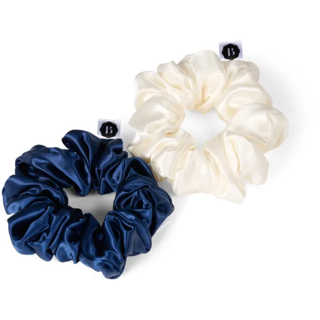 Beauty Pillow Luxury Silk Scrunchies - 100% pure Mulberry zijde - 22 momme - Galaxy Blue & Pearl