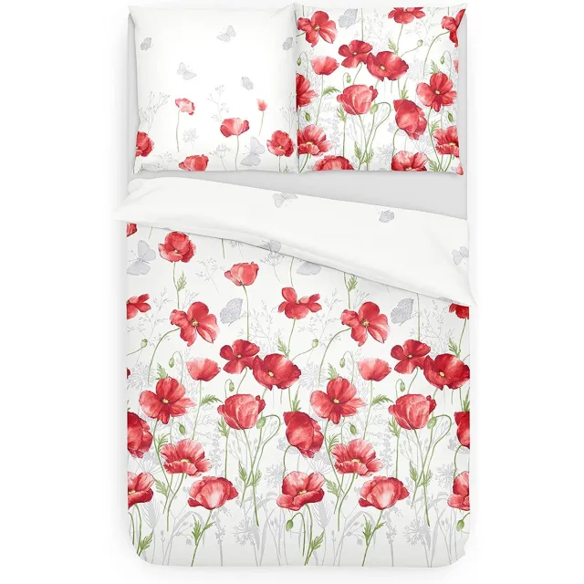 Träumschön Dreamy Floral Beddengoed, Rood/wit/groen, 135 x 200 cm