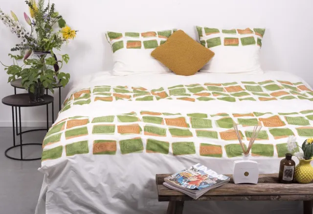 SENZATIONE 100% Katoen Percaline Dekbedovertrek 240x200/220-2x60x70 cm BELICIA GROEN wit