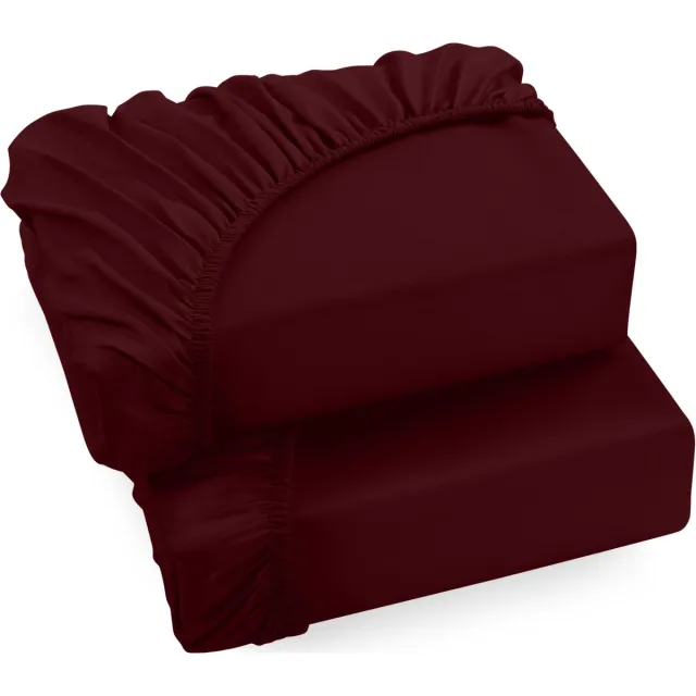 Ibenzoa Set van 2 Hoeslakens – Bordeauxrood, Borstelloze Microvezel, 35 cm Diepe Zakken