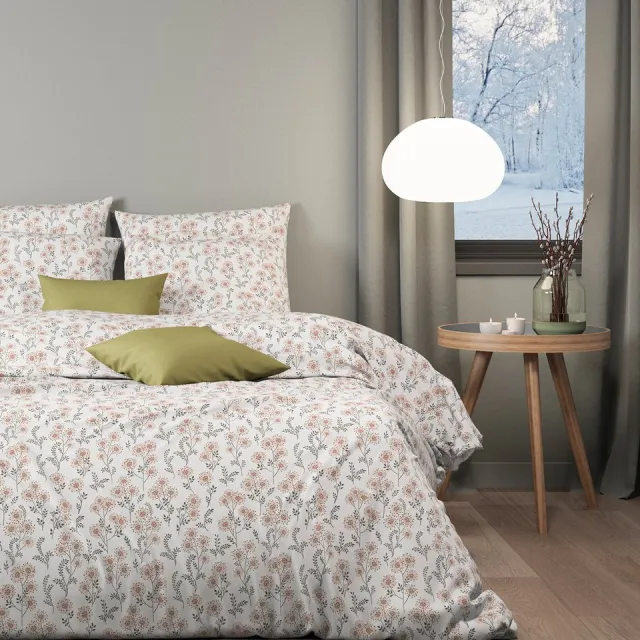Mistral Home DEKBEDOVERTREK - flanel - 140 x 200 cm + 65 x 65 cm - eenpersoons - botanisch - groen Groen/Rood/Wit