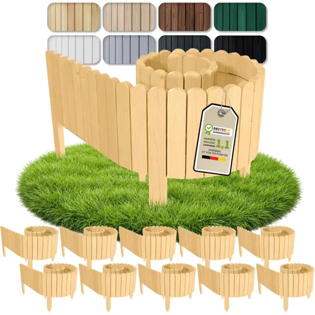 Floranica gazonrand hout - 20 m - 10 x 2 m - 20 cm hoog - naturel - ronde bovenkant - grenen
