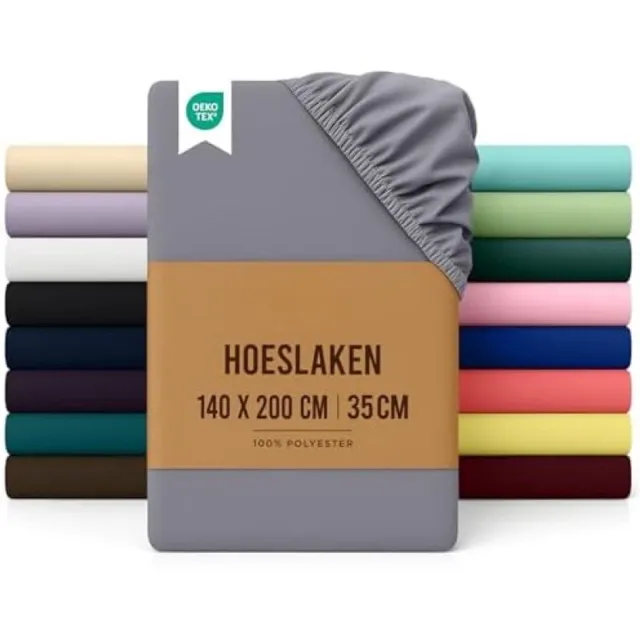 PromoHome Geborsteld Microvezel Hoeslaken 140x200 cm - 35 cm Matrasdiepte - Zacht en Comfortabel - Krimp- en Vervaagbestendig - Grijs
