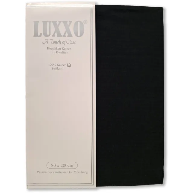 Luxxo hoeslaken Zwart 80 x 200 hoekhoogte - 25cm - Katoen