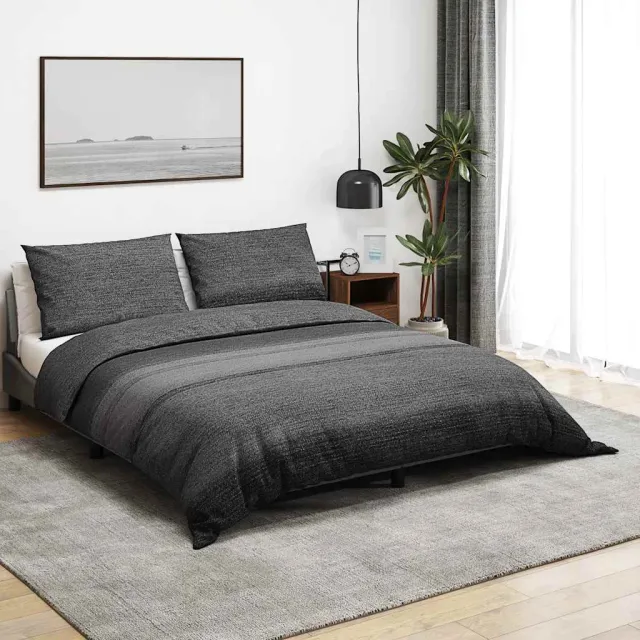 vidaXL Dekbedovertrekset 260x220 cm katoen donkergrijs en zwart, foto 2