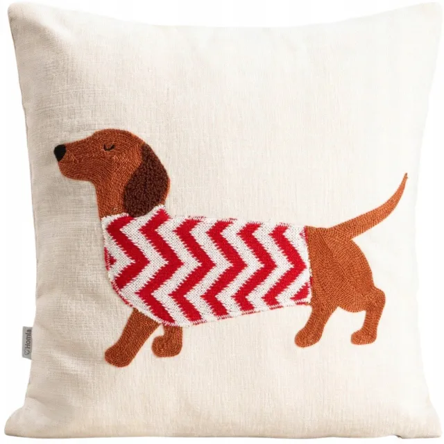 Homla Kerst kussenhoes KRISTA met teckel 45x45 cm - Feestelijk & Onderhoudsvriendelijk Red