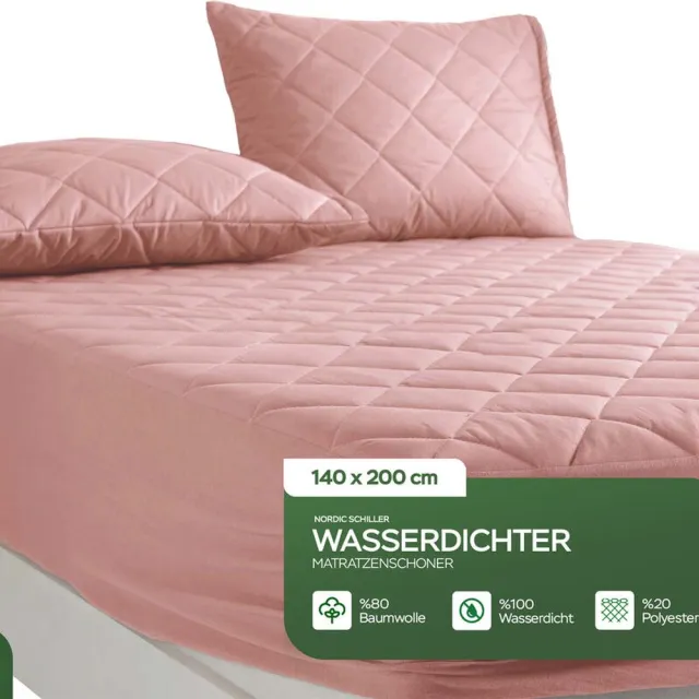 NORDIC SCHILLER 140X200+35 Microvezel gewatteerde matrasbeschermer, vochtbestendig, wit matrasbeschermer, matrastopper,hoeslaken, Roze