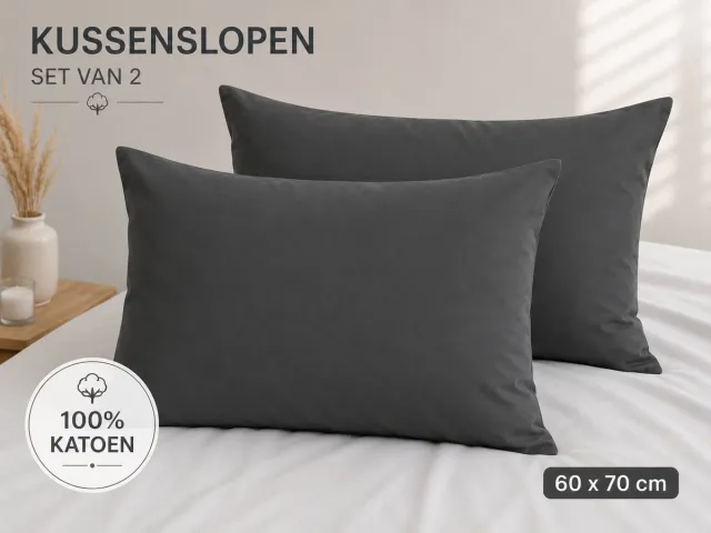 Dreamhavia Kussenslopen Set van 2 – 100% Katoen – 60x70 cm – Antraciet – Zacht & Ademend